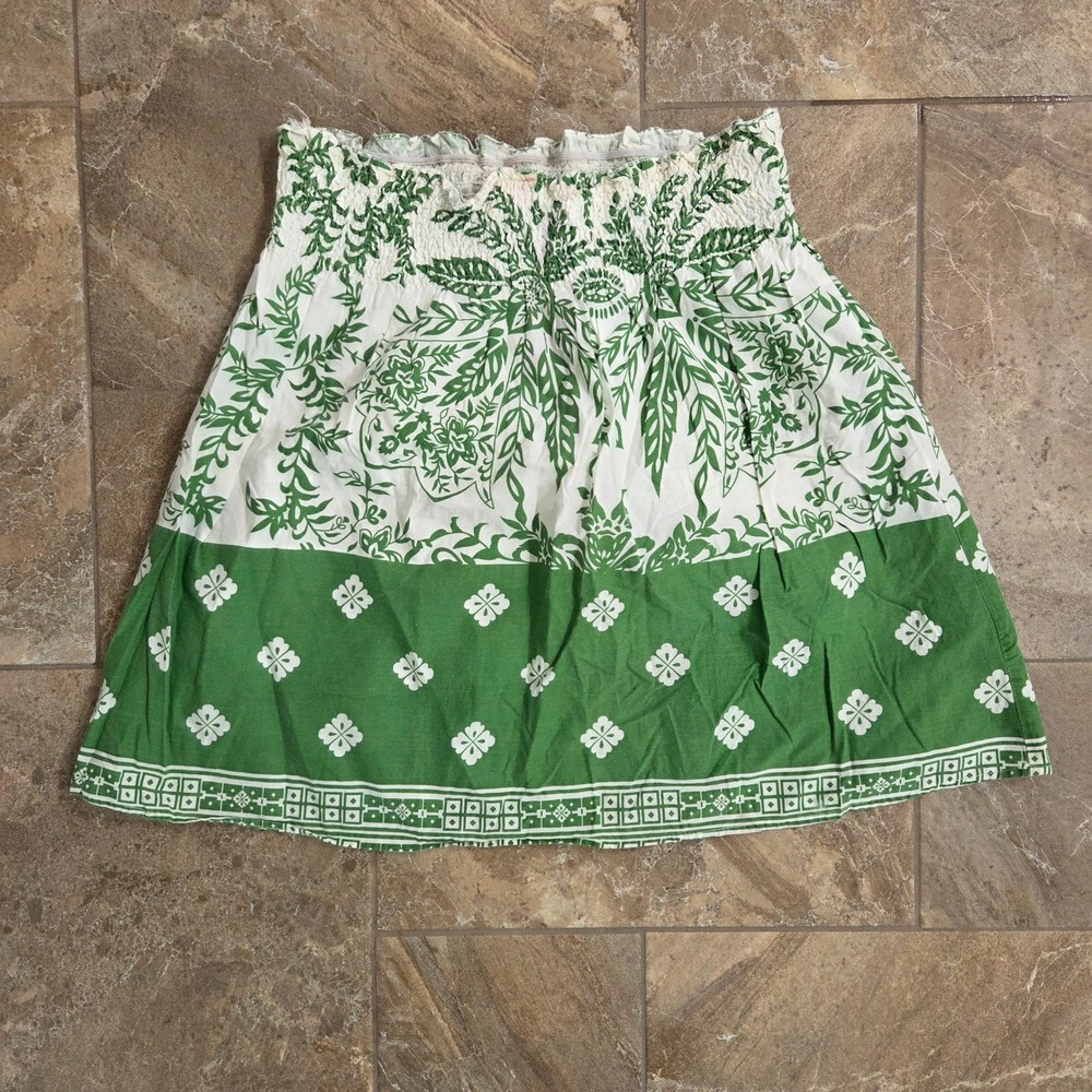She's Cool Green Floral Smocked Mini Skirt Summer Beach Cover‎ Up Medium